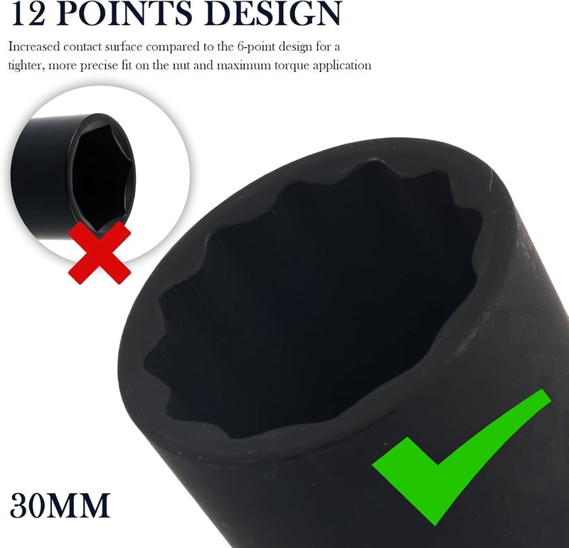 Figpade 30mm Socket 1/2 Drive,30mm 12 Point Axle Nut Socket for Quick Dismantling Axle Shaft Nuts,Professional 30 mm Sockets Deep Impact Sockets Set 1/2 Drive Automotive Tools - Image 5